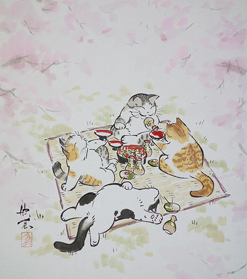 西村欣魚《花見猫》