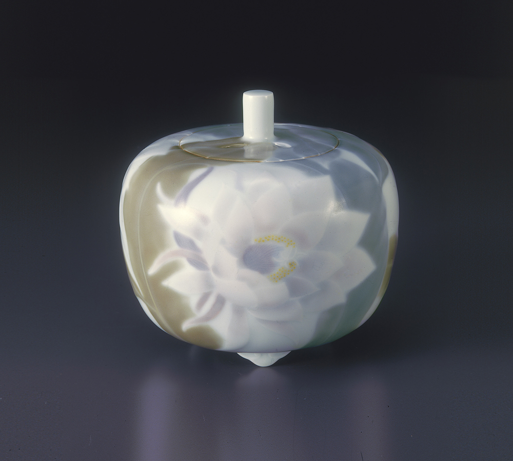 齊藤勝美《彩磁月下美人文香炉》画像