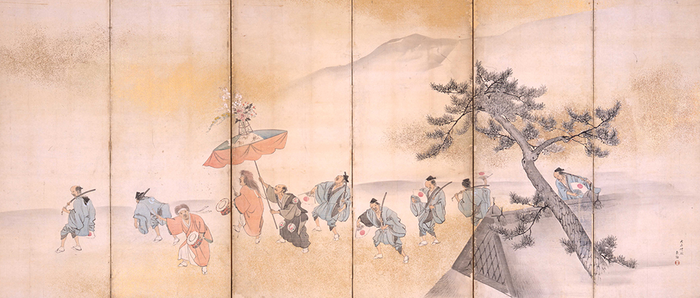 山口素絢「やすらい祭図屏風」画像(右隻)