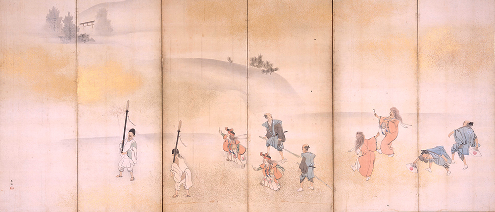 山口素絢「やすらい祭図屏風」画像(左隻)