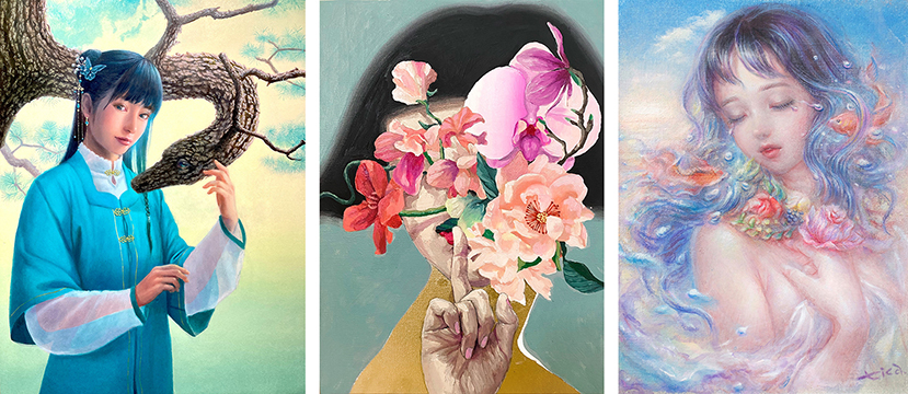 國府田姫菜《紫翠》、荒木名月《天国を秘す》、外田千賀《夢想郷(AQUA)Ⅱ》画像