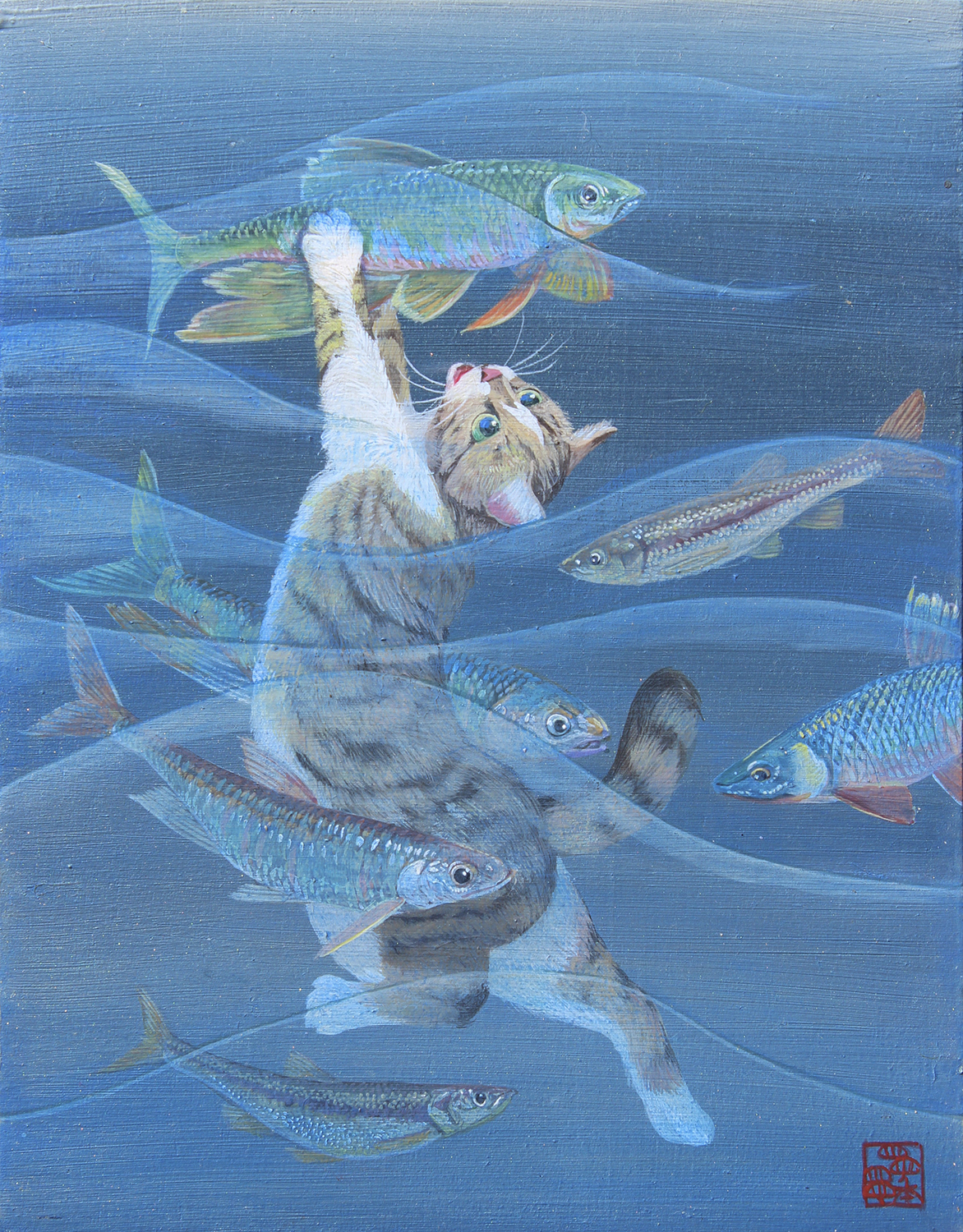 松本亮平《猫遊魚図》画像