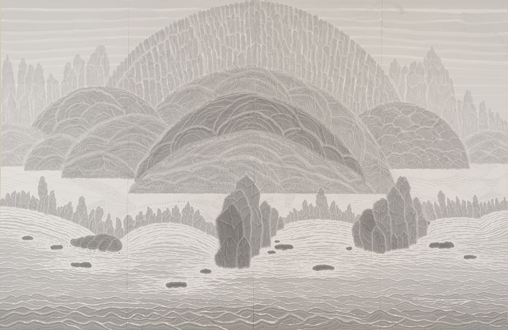 青木芳昭《襖・須弥山行旅図》画像