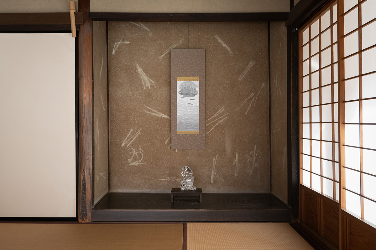 須弥山行旅図掛軸仕立パネル