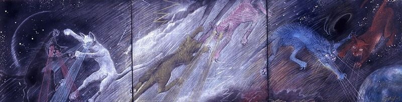 岸本清子 《I am 空飛ぶ赤猫だあ！》 1981年　ラッカー、パステル、カンヴァス　宮城県美術館蔵