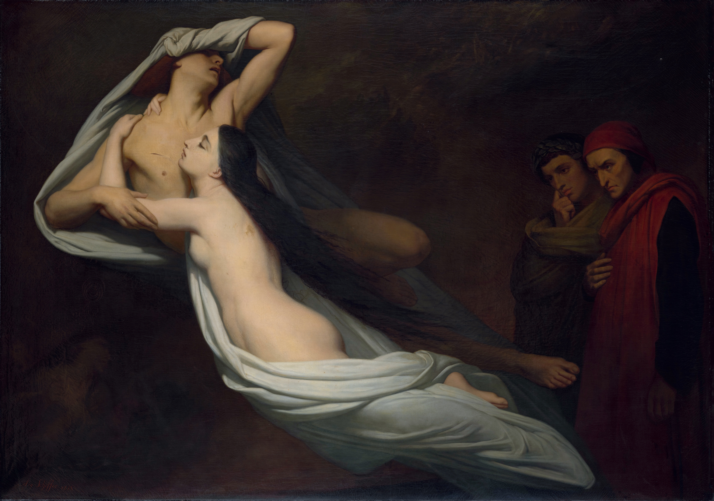 アリ・シェフェール《ダンテとウェルギリウスの前に現れたフランチェスカ・ダ・リミニとパオロ・マラテスタの亡霊》画像