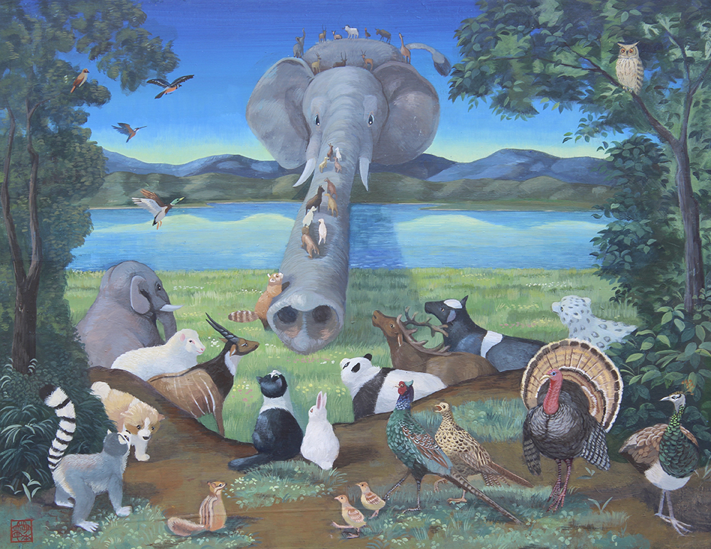 《架け橋》2023年 31.8×40.9cm アクリル/板