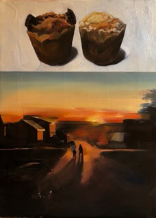 《TWO MUFFINS》2023年 油彩/キャンバス 33.3×24.2cm