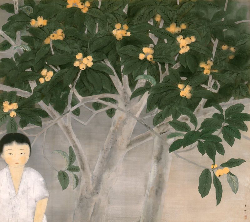 奥村土牛《枇杷と少女》画像