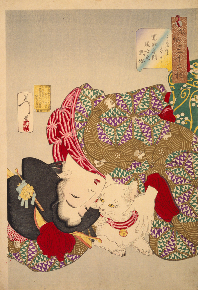 月岡芳年《風俗三十二相 うるささう 寛政年間処女之風俗》画像