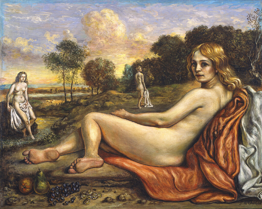 《風景の中で水浴する女たちと赤い布》 画像