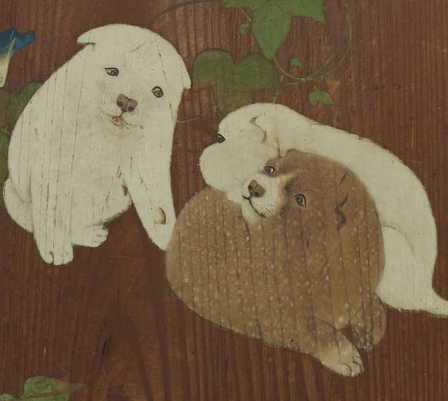 朝顔狗子図杉戸(部分)