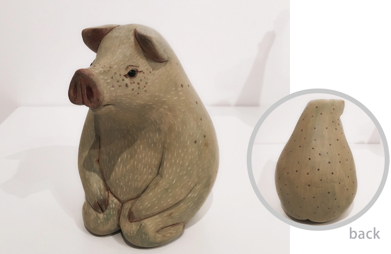 参考作品《梨豚》2010年　桐塑、アクリル着彩　H 12.0 x W 12.0 x D 8.0 cm