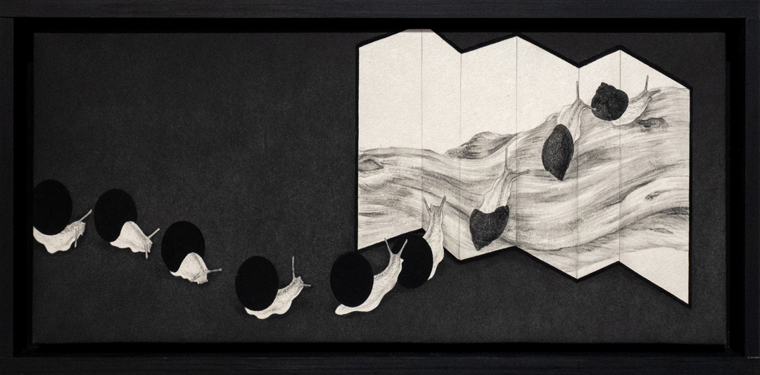 《復露》2024年 墨、顔料 雲肌麻紙 18.0×45.5 cm