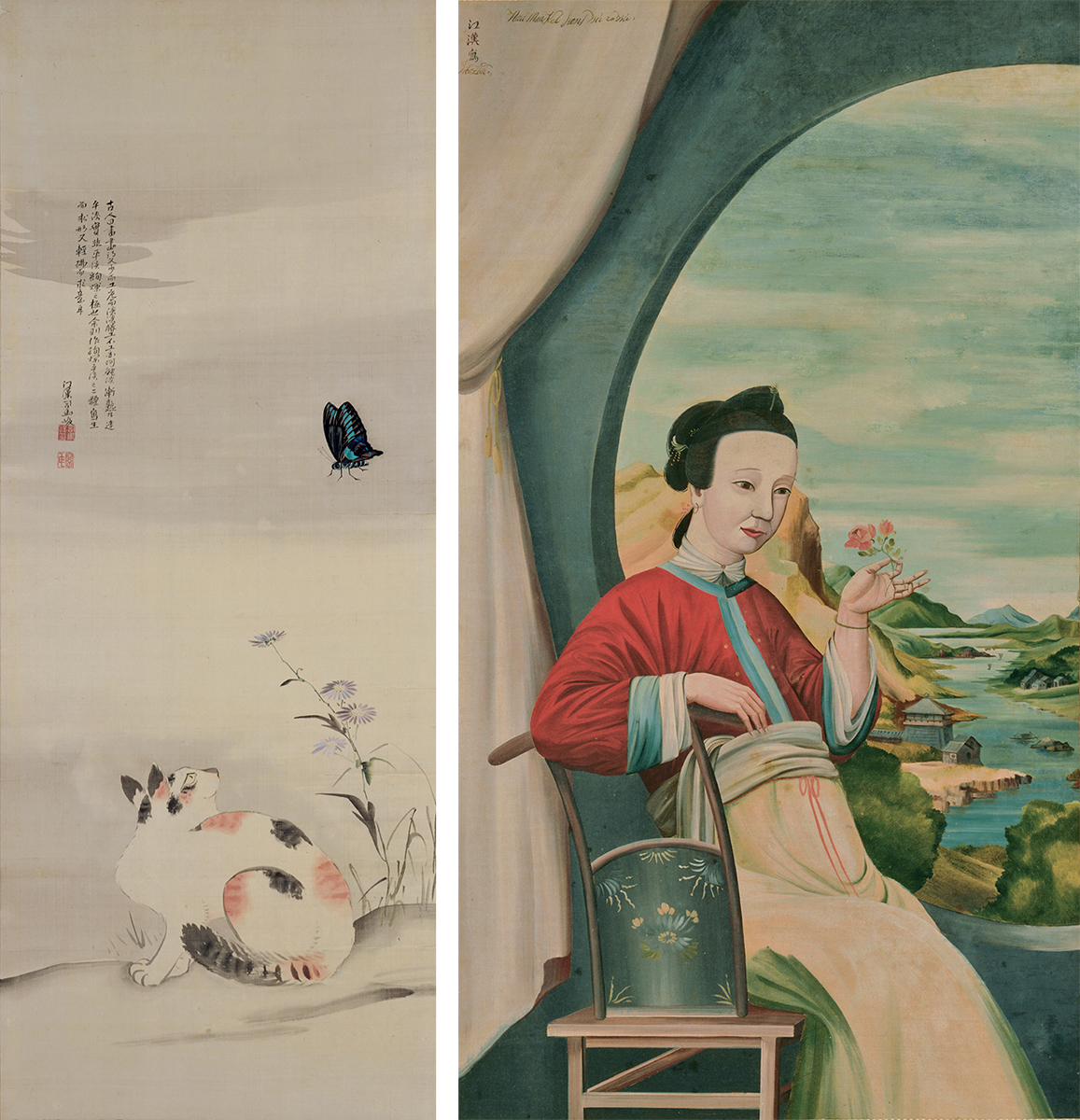 司馬江漢《猫と蝶図》《円窓唐美人図》画像