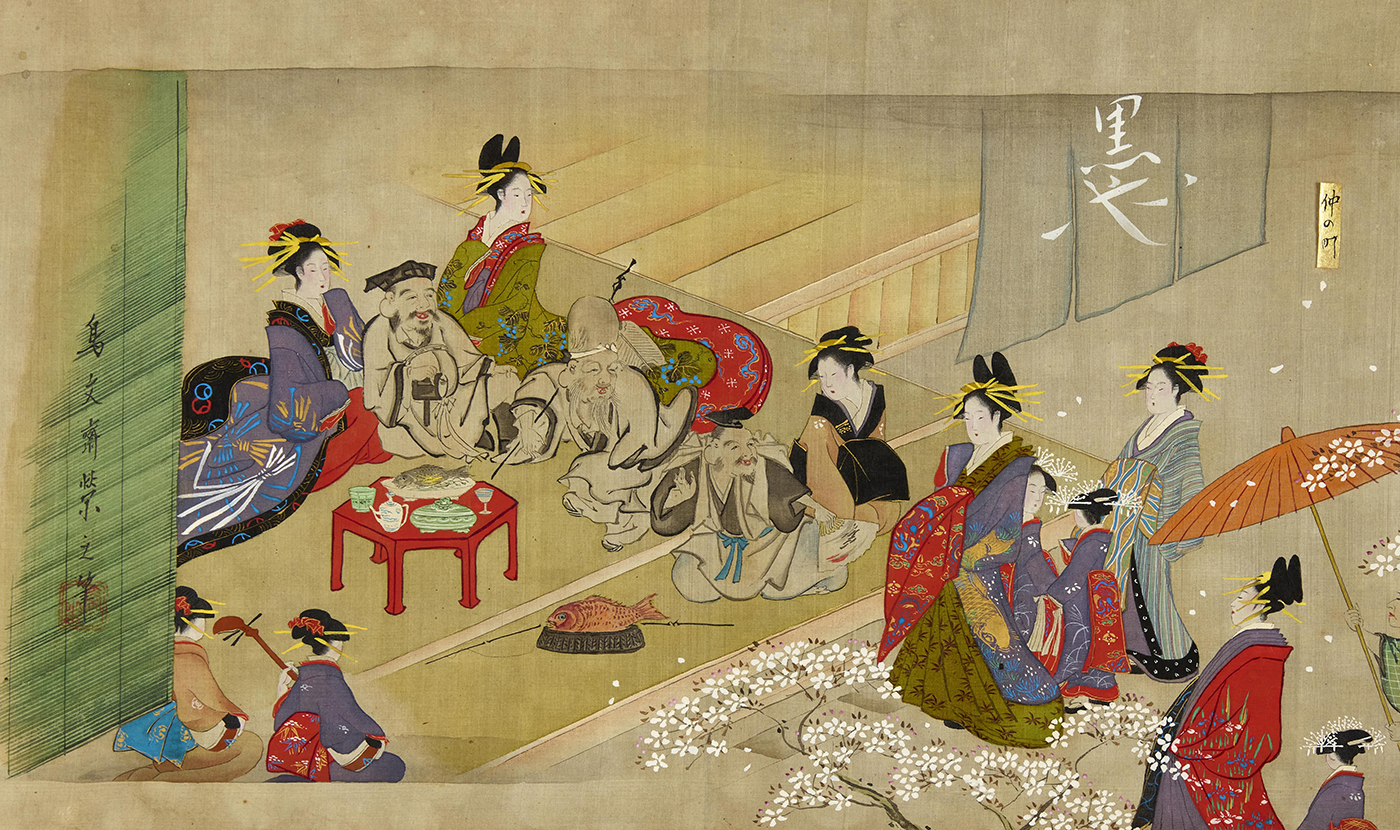 鳥文斎栄之《三福神吉原通い図巻》画像