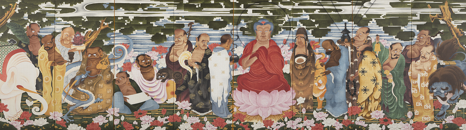 伊藤若冲《釈迦十六羅漢図屏風》画像