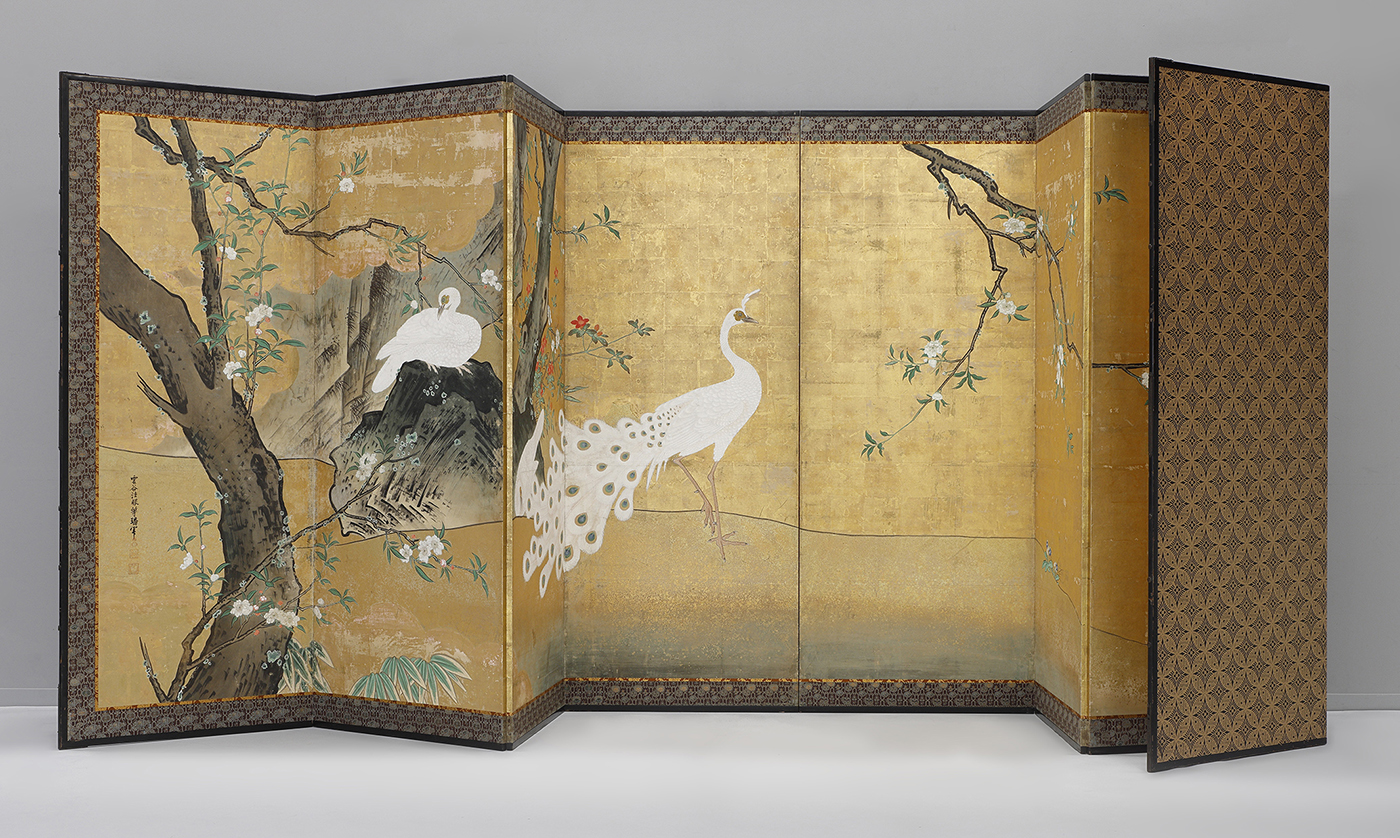 孔雀図屛風 左隻（画像）