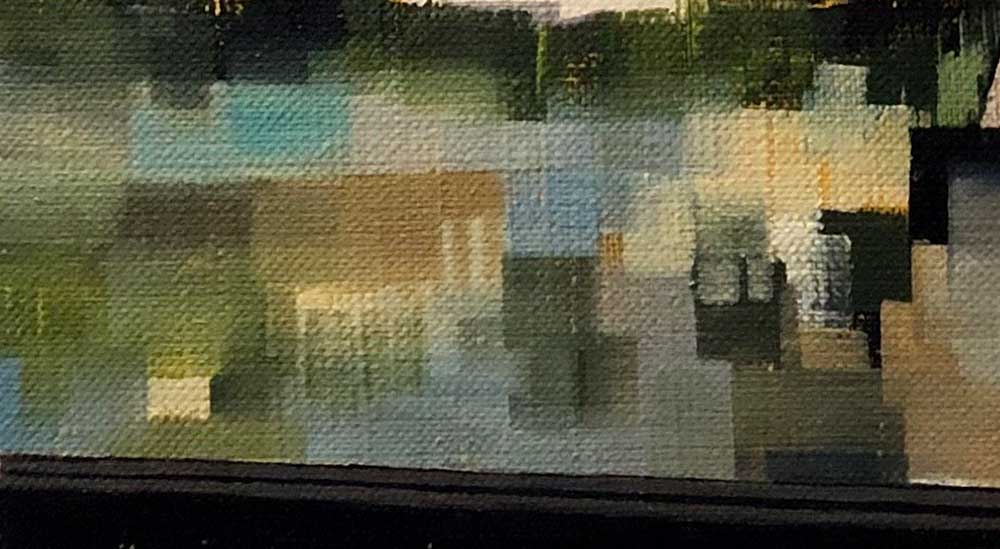 出展作品《Temperature of the Borderline》の拡大図。四角く置かれた絵の具部分に”ピクセルシェーディング”の特徴が見られる。