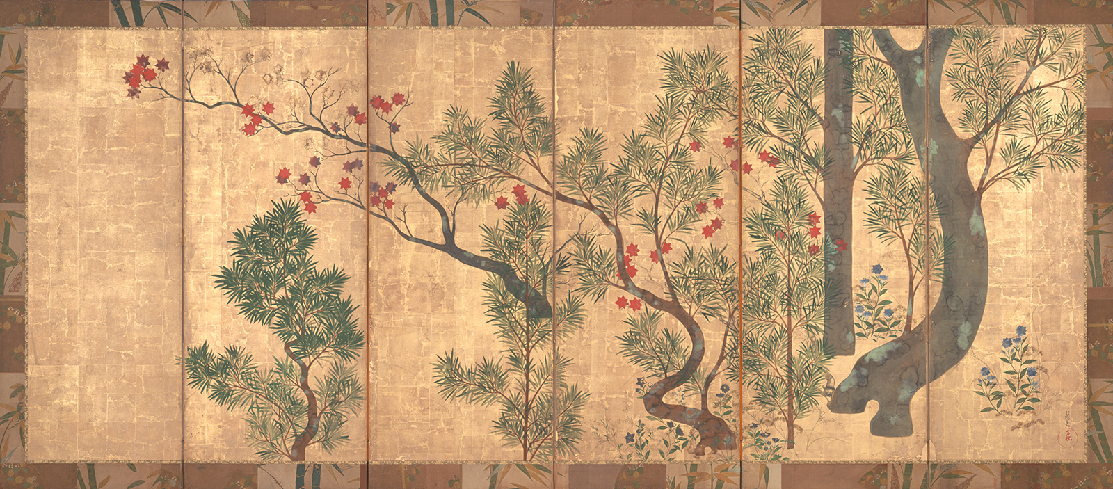 尾形光琳《槙楓図屏風》画像
