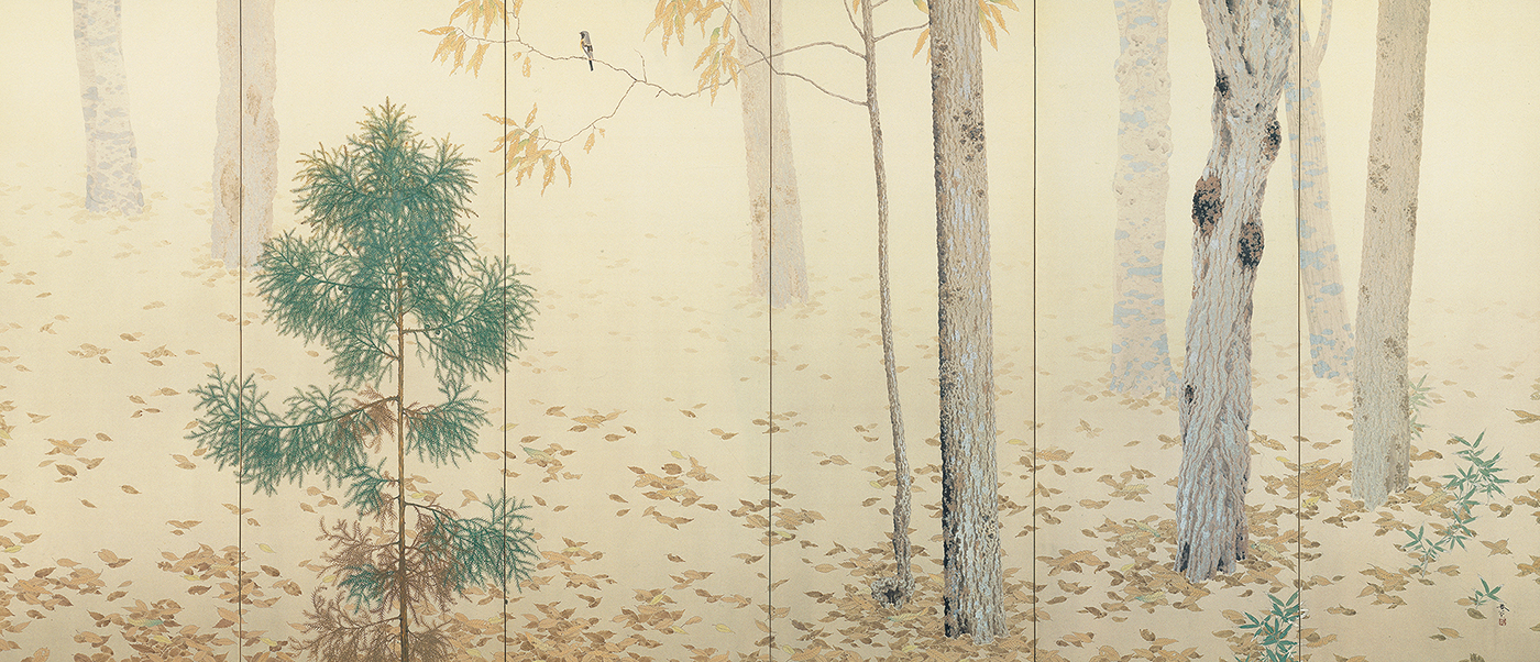 菱田春草《落葉》(右隻)画像