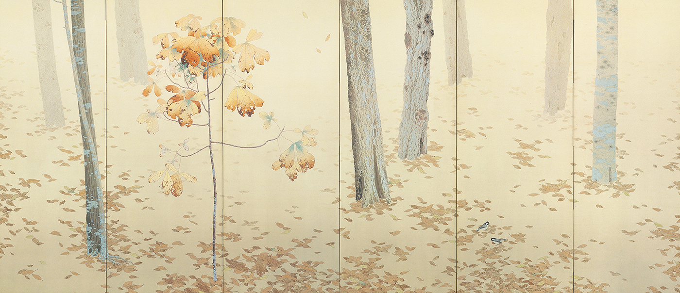 菱田春草《落葉》(左隻)画像