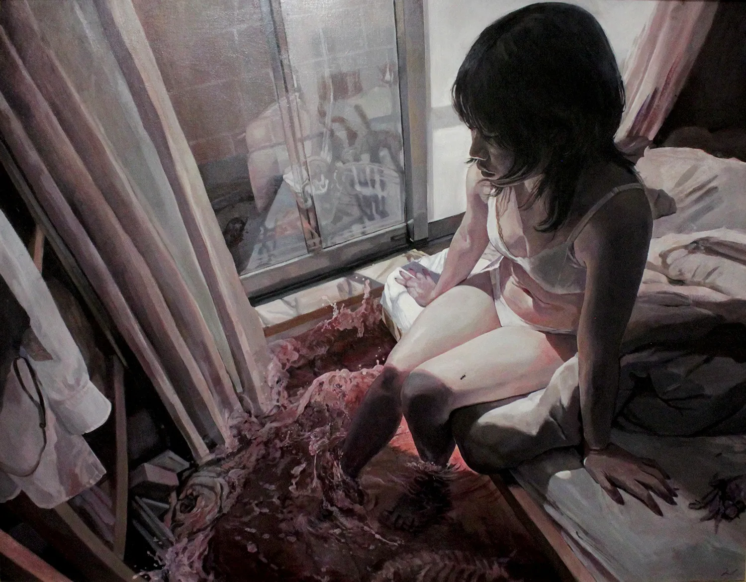 春日佳歩《溢れて、打ち寄せる》2024年　油彩/キャンバス　91.0×116.7 cm