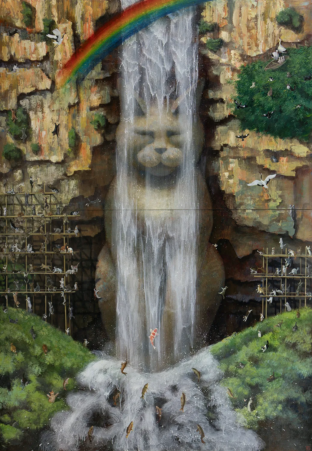 《瀧見観音猫》2025年 アクリル 209×145.5cm