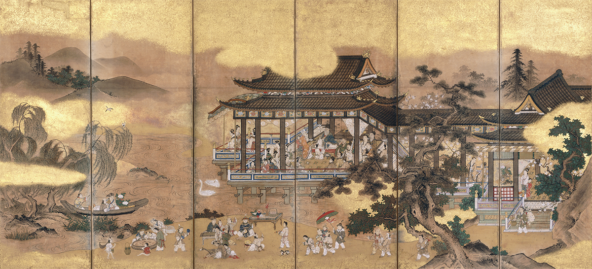 郭子儀兒孫遊歓嬉図屏風(右隻)