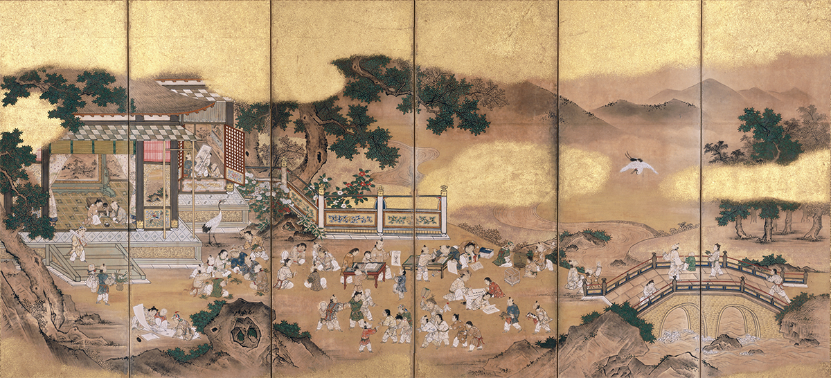 郭子儀兒孫遊歓嬉図屏風(左隻)