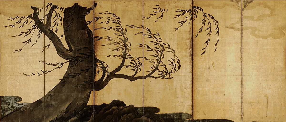 柳図屏風 狩野宗秀筆