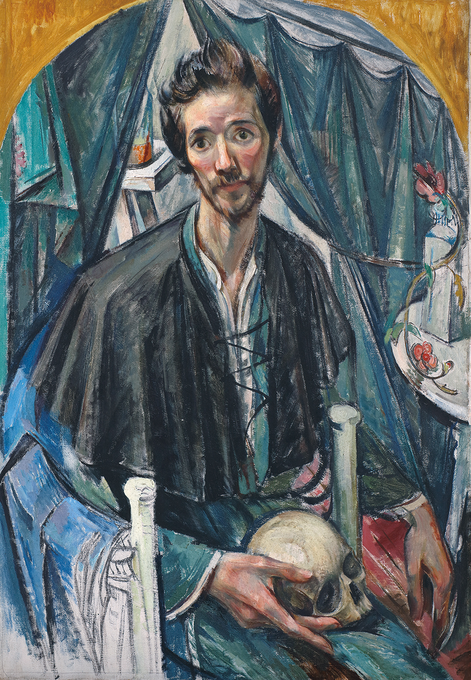 中村彝《頭蓋骨を持てる自画像》画像