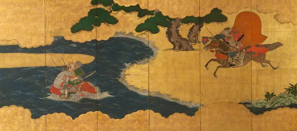 『一の谷合戦図屏風』東京富士美術館蔵(出典:https://www.fujibi.or.jp/collection/artwork/03559/)